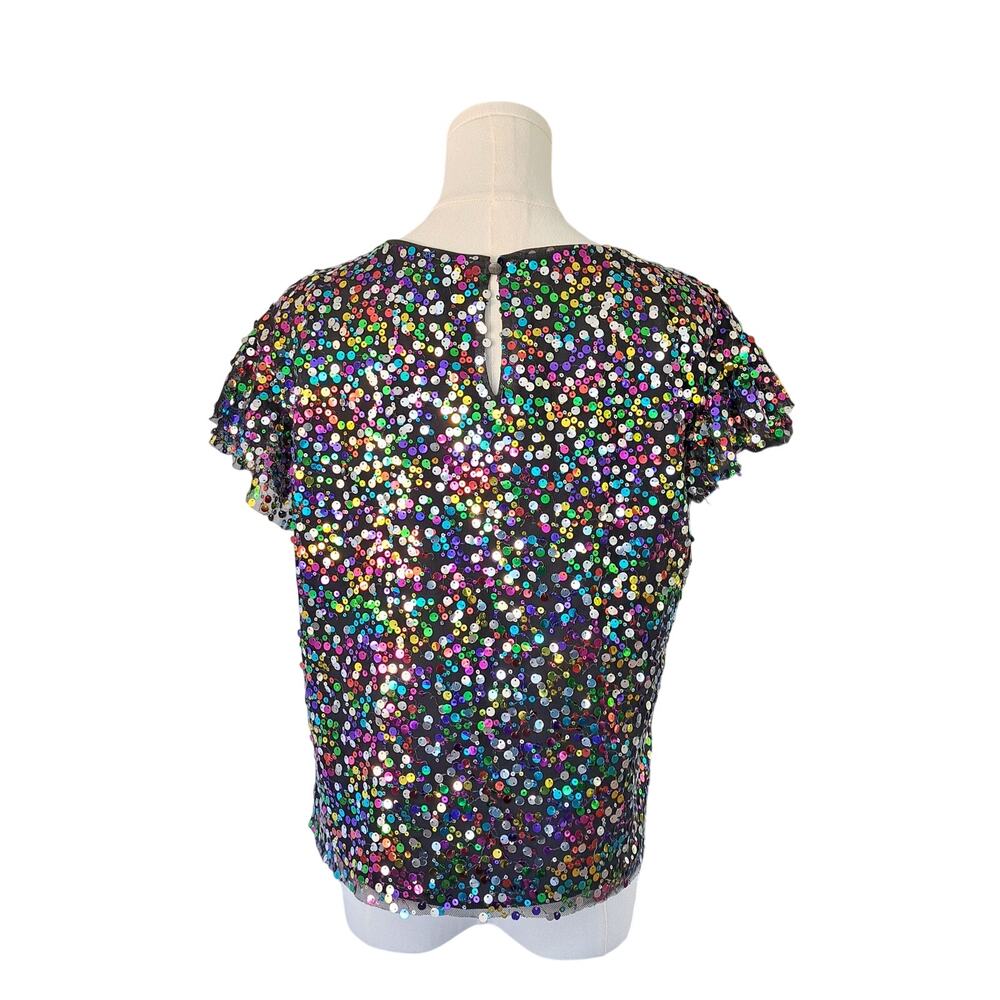 by ANTHROPOLOGIE Pamela Sequin Top Small Black Multicolor Party Sparkle Glam - Picture 4 of 13